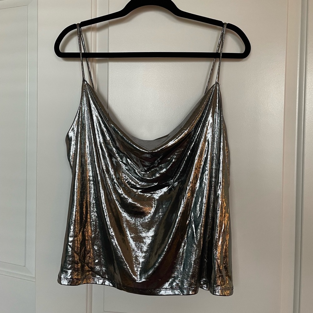 H&M silver cowl neck tank top size L 2000 style